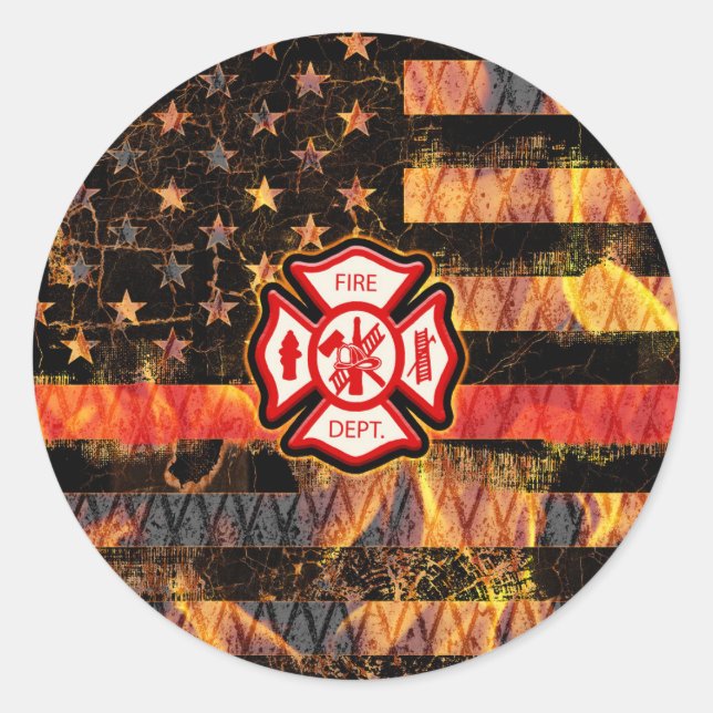 Sticker Rond Croix et flammes des pompiers (Devant)