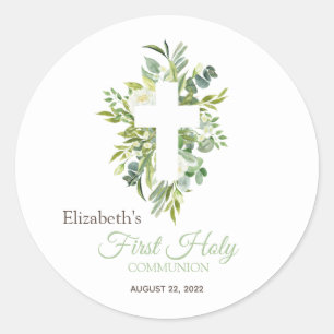 Sticker Rond Croix florale pour la première communion