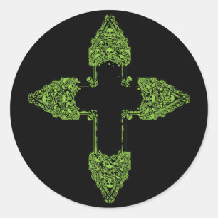 Sticker Rond Croix gothique verte ornée