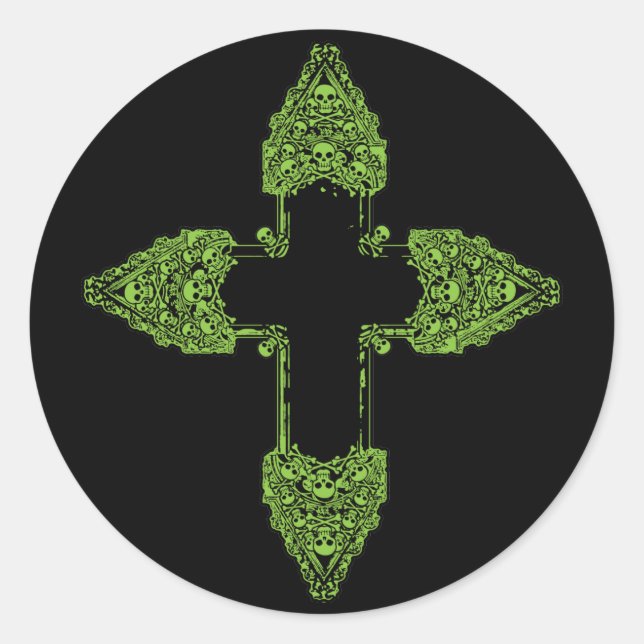 Sticker Rond Croix gothique verte ornée (Devant)