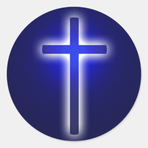Sticker Rond Croix religieuse blanche   Christian Navy Bleu