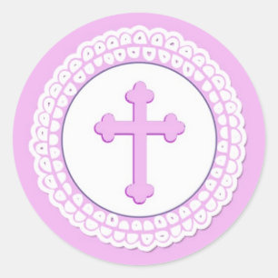 Sticker rond croix rose