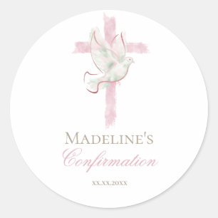 Sticker Rond Croix rose de confirmation