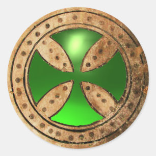 Sticker Rond CROIX TEMPLIÈRE ANTIQUE Émeraude verte