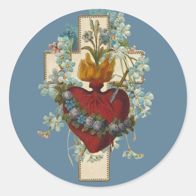 Sticker Rond Croix Vierge Marie Immaculée Coeur Religieux (Devant)