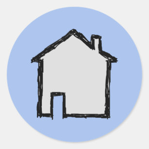Sticker Rond Croquis de Chambre. Noir et bleu