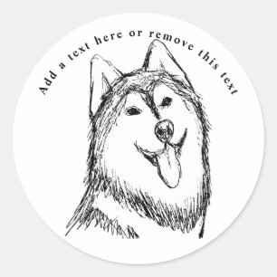 Sticker Rond Croquis de chien Husky