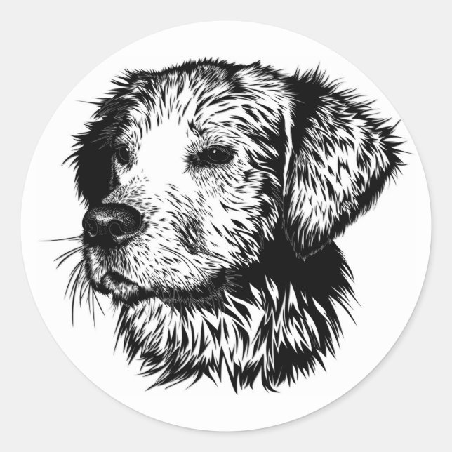 Sticker Rond Croquis en tête de canine (Devant)