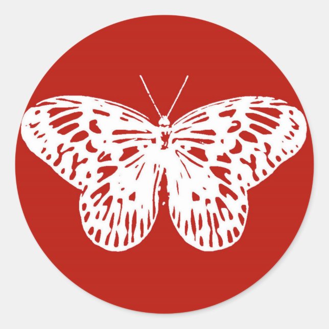 Sticker Rond Croquis papillon, rouge et blanc foncé (Devant)