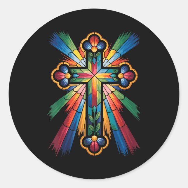 Sticker Rond Cross Colorful Christian Religous  (Devant)