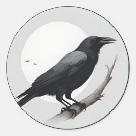 Sticker Rond Crow avec la lune
