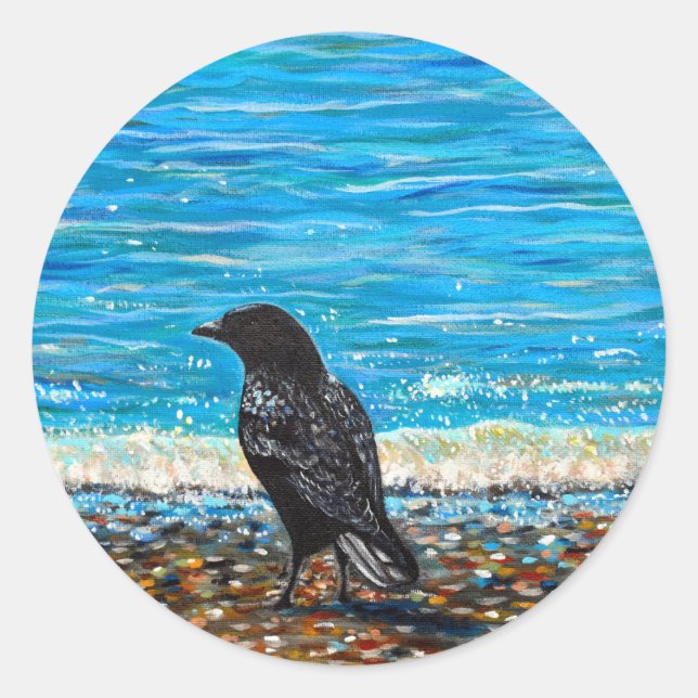 Sticker Rond Crow on the Beach 2 Peinture (Devant)