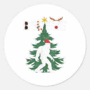 Sticker Rond Croyez Bigfoot Sasquatch Yeti Santa Hat Noël