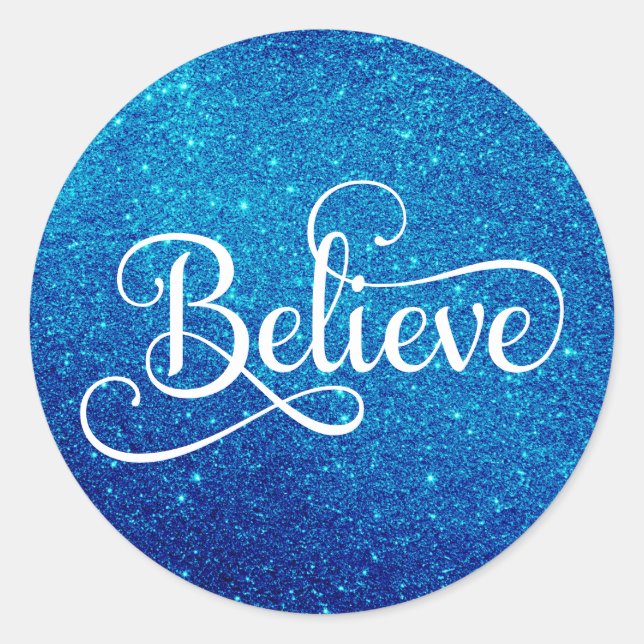 Sticker Rond Croyez Calligraphie Script Royal Blue Faux Parties (Devant)