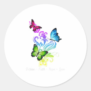 Sticker Rond Croyez Faith Hope Love Papillon Cadeau
