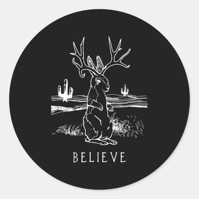 Sticker Rond Croyez Jackalope Cryptid Lapin Lapin Vêtements (Devant)