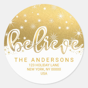 Sticker Rond Croyez l'adresse manuscrite Gold de Noël