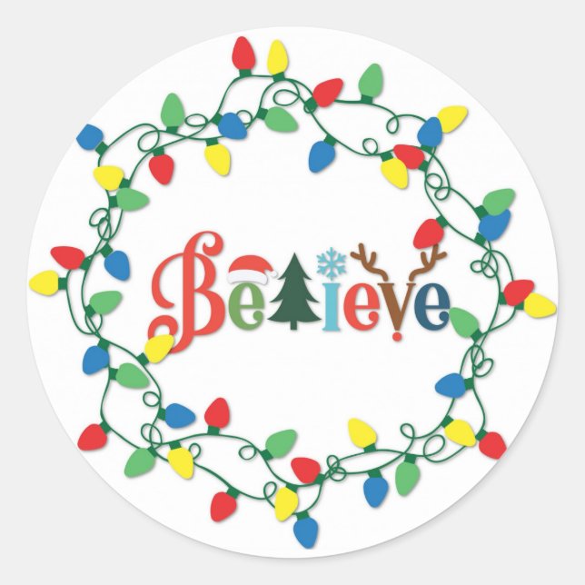 Sticker Rond Croyez les lumières de Noël (Devant)