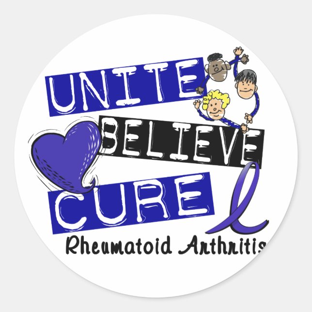 Sticker Rond CROYEZ UNIS CURE Rhumatoïde Arthrite (Devant)