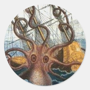 Sticker Rond Cru de poulpe de Kraken Steampunk