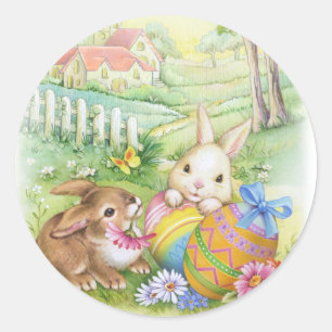 Sticker Rond Cru, lapins de Pâques nostalgiques