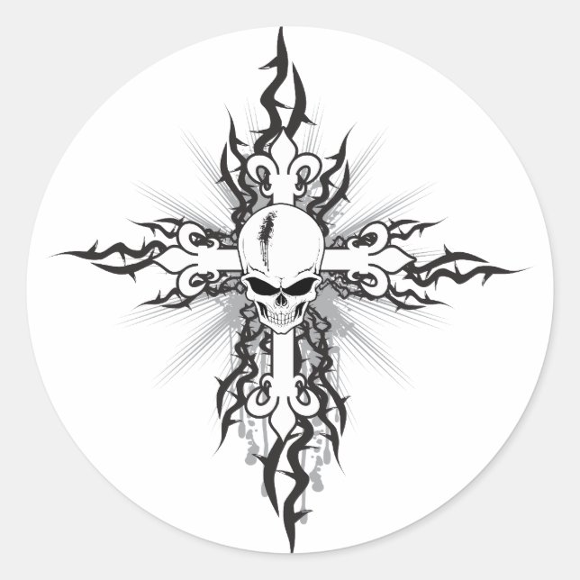 Sticker Rond Crucifix du crâne (Devant)