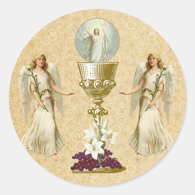 Sticker Rond Crucifixion du carême religieux Jésus Anges (Devant)