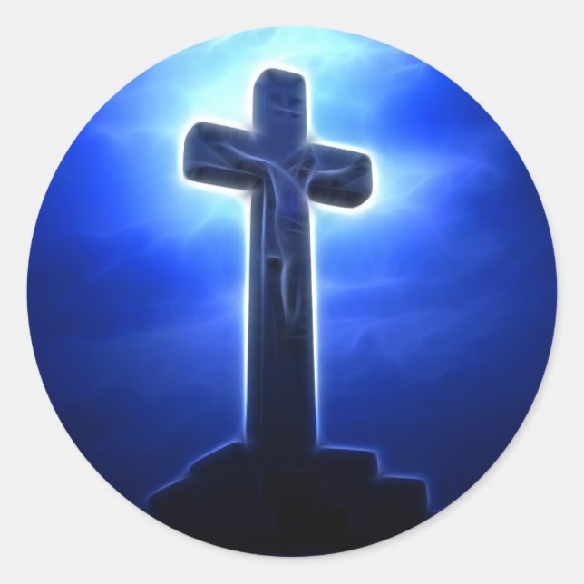 Sticker Rond Crucifixion Jésus Dramatique (Devant)