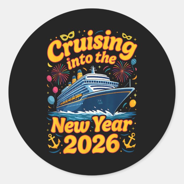 Sticker Rond Cruise Into The New Year 2026 Crew Squad Family Ma (Devant)
