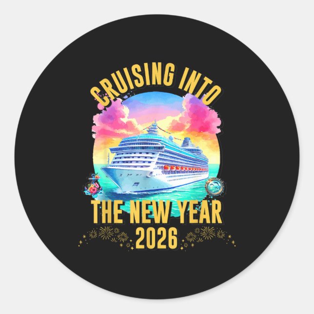 Sticker Rond Cruising Into The New Year 2026 Ocean Lover  (Devant)