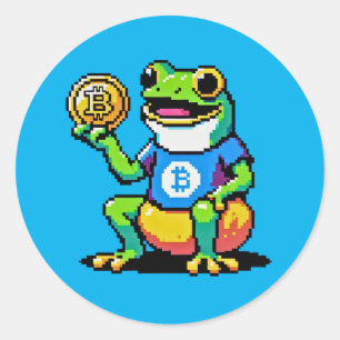 Sticker Rond Crypto Frog - Drôle Pixel Art Devise numérique