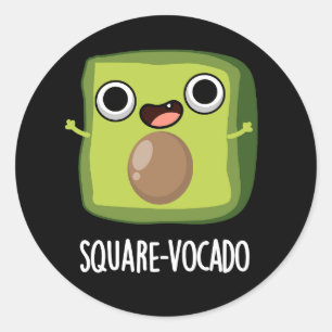 Sticker Rond Cube d'avocat drôle Square-vocado Pun Fond sombre