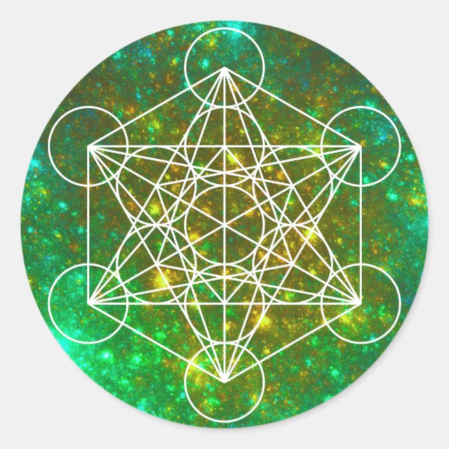 Sticker Rond Cube de Metatron, Géométrie Sacrée, Symbole Spirit (Devant)