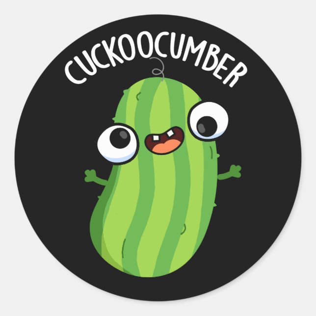 Sticker Rond Cuckoocumber Funny Veggie Cucumber Pun Dark BG (Devant)