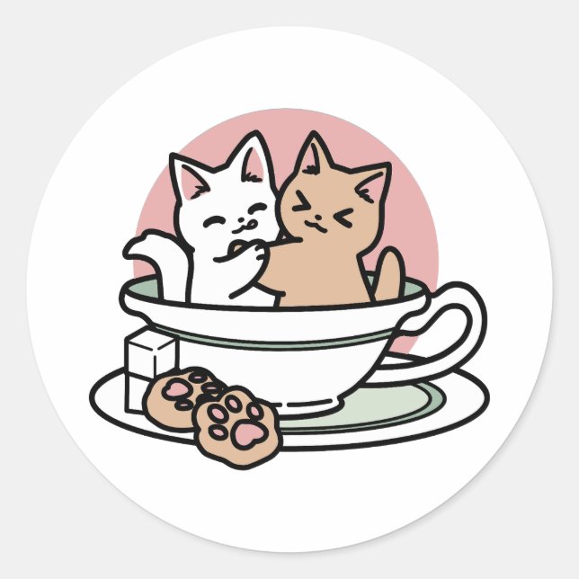Sticker Rond Cuddin en coupe - Tea Time adorable (Devant)