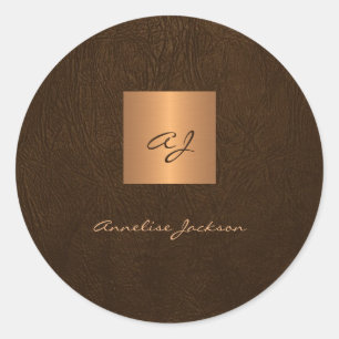 Sticker Rond Cuir élégant monogramme nom script