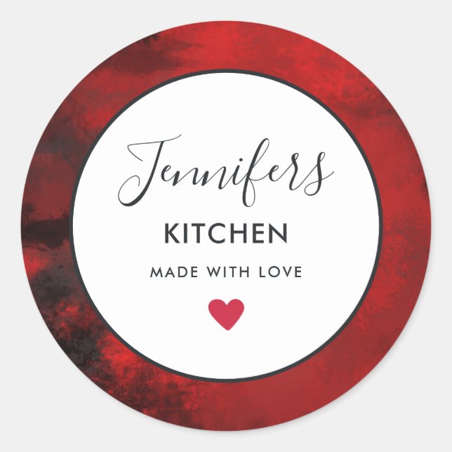 Sticker Rond Cuisine Abstraite moderne noire et rouge (Devant)