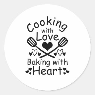 Sticker Rond Cuisine avec amour cuire avec coeur