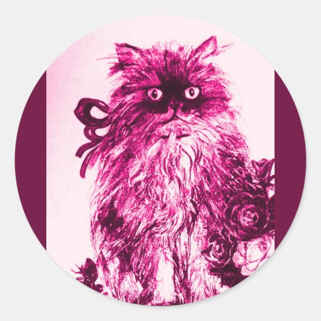 Sticker Rond CUISINE AVEC ROSES, Rose Fuchsia Blanc (Devant)