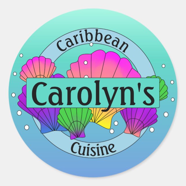 Sticker Rond Cuisine caribéenne Coques de mer et bulles (Devant)
