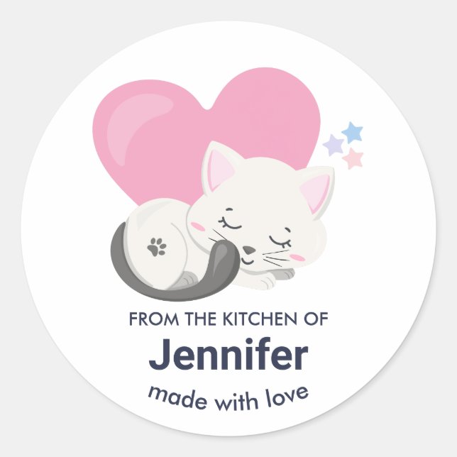 Sticker Rond Cuisine couchage Cuisine blanche Kitty Chat (Devant)