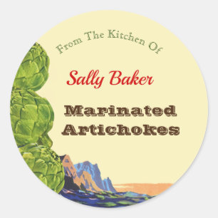 Sticker Rond Cuisine D'Artichauts Rétro Rejetable Recette