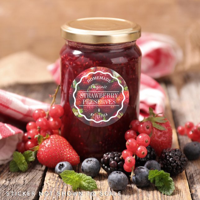 Sticker Rond Cuisine de confiture aux fraises faite maison (Créateur téléchargé)