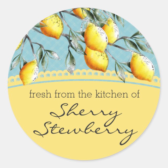 Sticker Rond Cuisine de cuisson à la branche de citron autocoll (Devant)