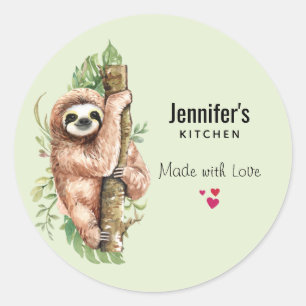 Sticker Rond Cuisine Feuille à l'aquarelle mignonne et tropical