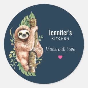 Sticker Rond Cuisine Feuille à l'aquarelle mignonne et tropical