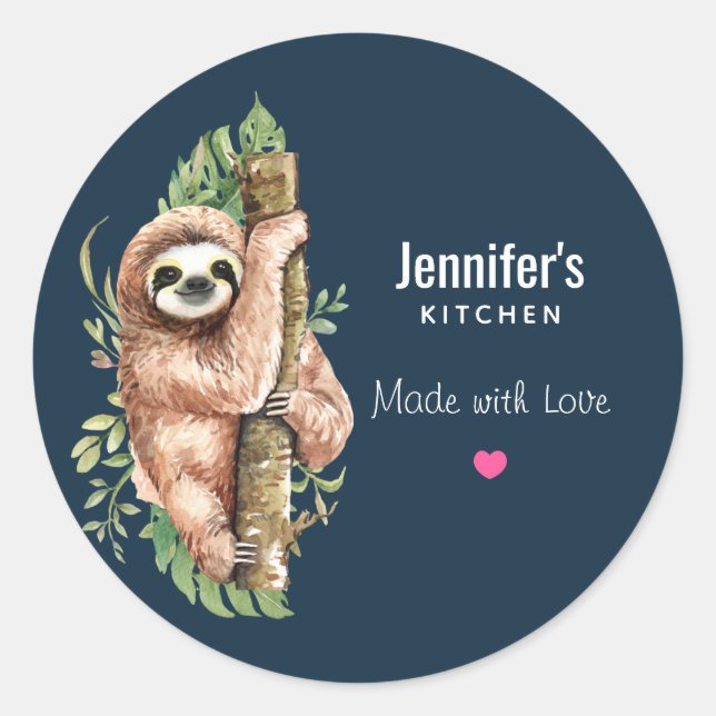 Sticker Rond Cuisine Feuille à l'aquarelle mignonne et tropical (Devant)