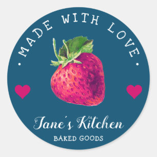 Sticker Rond Cuisine Fraise Maison Fabriquée Avec Amour Bleu Ve