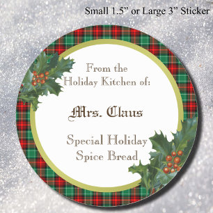 Sticker Rond Cuisine Holday de canne Holly Plaid personnalisée