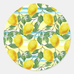 Sticker Rond Cuisine méditerranéenne Motif d'art du citron d'ét